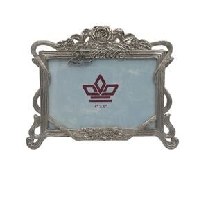 25th Anniversary Picture Frame Extra Fine Pewter 4x6” Ornate Silver Art Deco